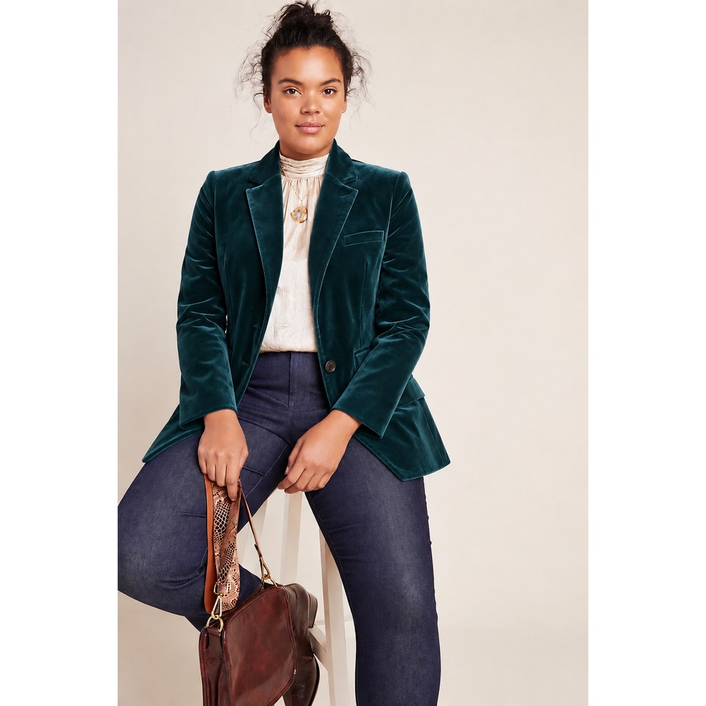 J. Crew Velvet Blazer Dark Green Womens 20 XXL Stretch Holiday Preppy Cocktail